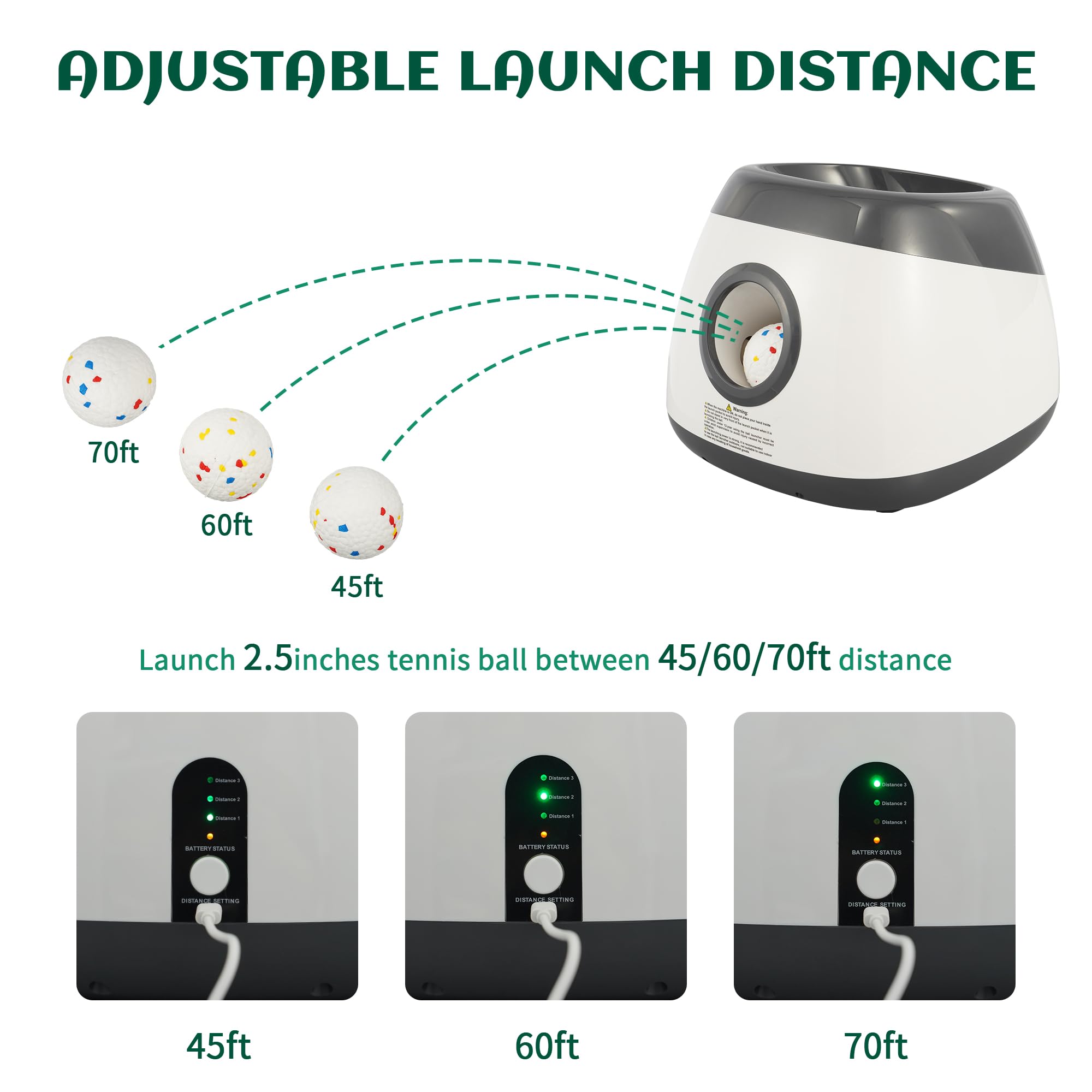 GIANNA Automatic Dog Ball Launcher – Interactive Indoor/Outdoor Dog Toy with 3 Distance Settings, Includes 3 Tennis Balls & Charging Cable, Ideal for Small & Medium Dogs, Grey, Large