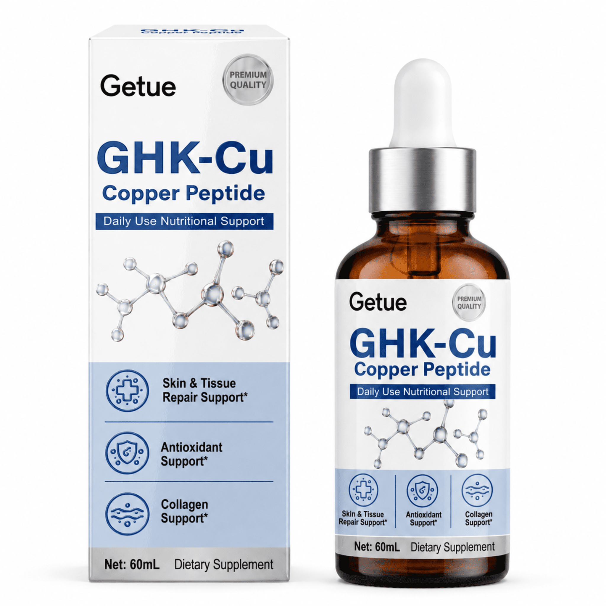 Vita PLynxera GHK-CU Peptide Supplement Liquid Drops, Premium 6-in-1 GHK CU Copper Peptides w. Marine Collagen Hyaluronic Acid Biotin for Anti-Aging, Skin Hair Growth Support, Oral Drops丨Women Men