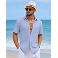 thumbnail image 3 of COOFANDY Mens Short Sleeve Casual Shirts Button Down Striped Summer Shirts Textured Vacation Beach Shirt, 3 of 6