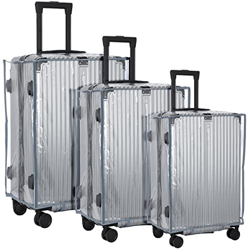 3 Pieces Clear Luggage Cover PVC Suitcase Luggage Protector Waterproof Cover(Gray Border,Regular Style)