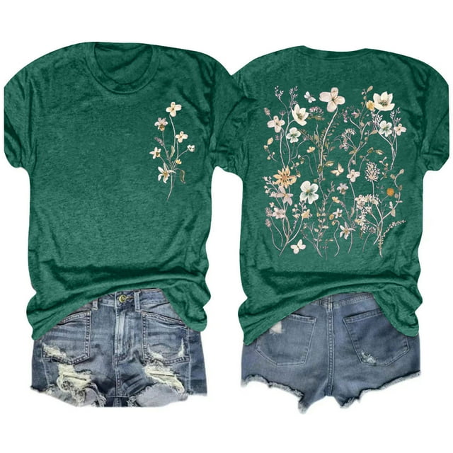 Aqestyerly T-shirt Blouse d'Été Décontracté à Col Rond Imprimé à Manches Courtes pour Femmes, Haut Quotidien Léger avec Imprimé Élégant