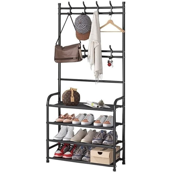 Perchero Rack Closet Ropero Practiksa con Zapatera Color Negro Perchero con Estante