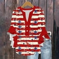 thumbnail image 2 of asdoklhq Red White Blue Shirts Tops Trendy American Flag Shirts Ladies Lace 3/4 Sleeve V-Neck Button Independence Day Printed Multicolor 2X, 2 of 5