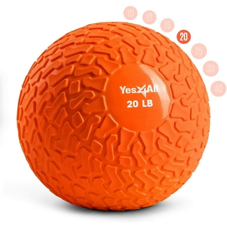 Yes4All Slam Ball, PVC Sand Filled Medicine Ball, 10-40lbs Weight Ball - Tread Orange 20LBS