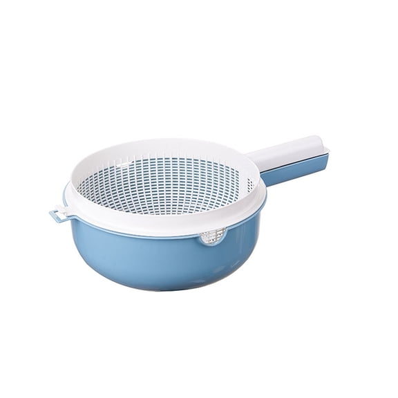 Lumxatz 2 in 1 Double Layer Colander with Handle and Cover, Fruit and Vegetable Washing Basket with Drain Bowl, Detachable Kitchen Strainer for Rinsing, Draining and Storage Blue