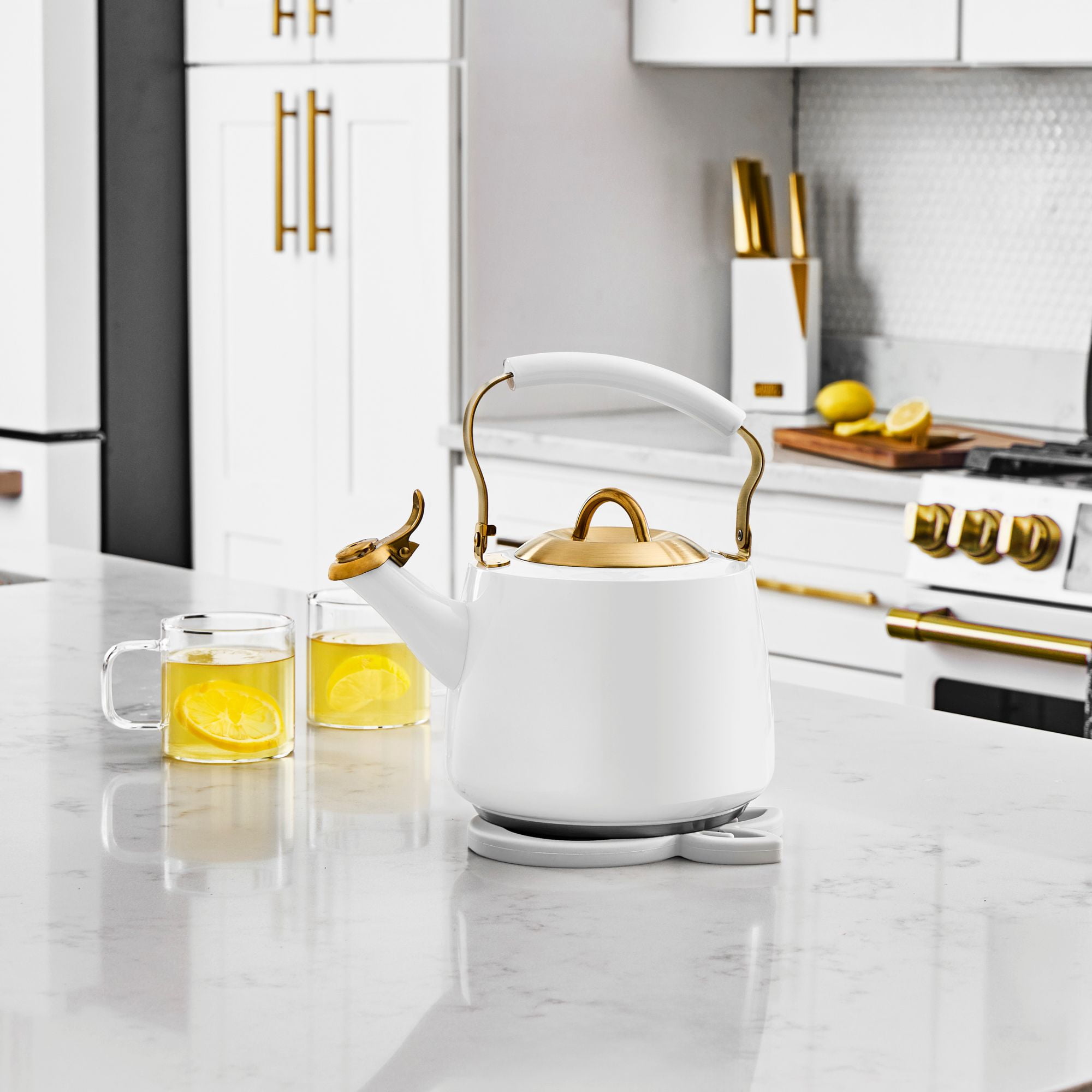Thyme & Table 1.8L Stainless Steel Stovetop Tea Kettle - White & Gold