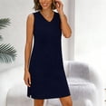 thumbnail image 6 of Summer Swing Dresses for Womens 2026 Plus Size V-Neck Sleeveless T-Shirt Dress Casual Solid Color Side Slit Loose Sun Dress, 6 of 7