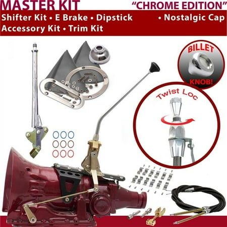 American Shifter TH400 Shifter Kit Chrome 12 in. E Brake Cable Clamp Trim Kit Dipstick for F11B0