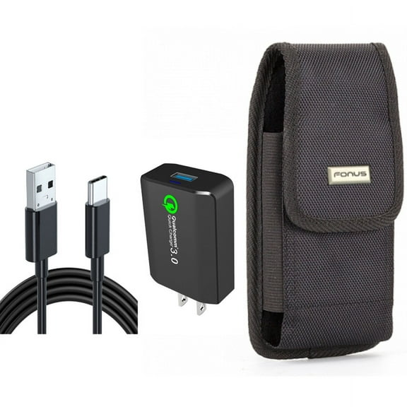 Home Charger & Case Belt Clip for iPhone 15 Pro - 18W Fast 6ft USB Cable Type-C Quick Charge and Swivel Holster Rugged Cover D9G for iPhone 15 Pro (6.1")
