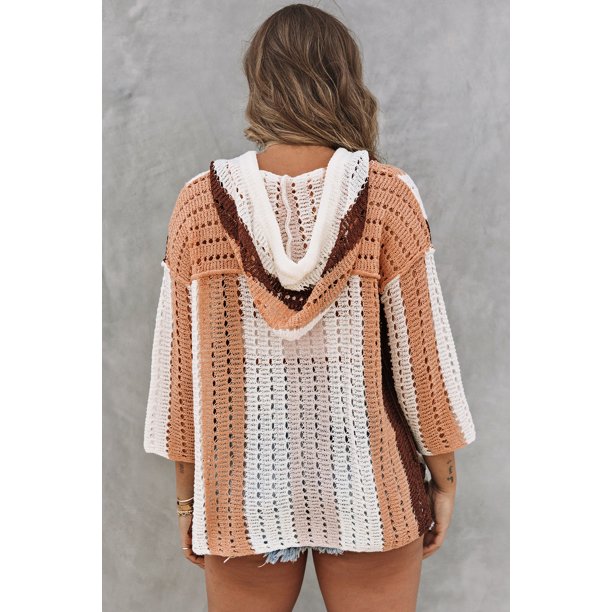 ABPHQTO Jersey de mujer con capucha y aberturas colorblock a rayas blancas