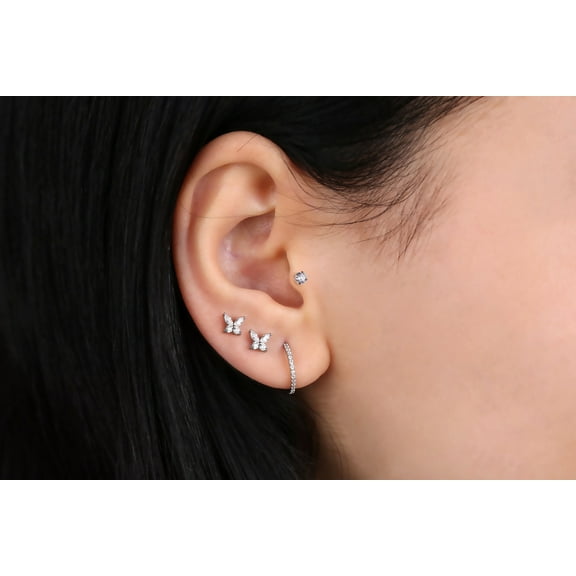 Surgical steel flat back Butterfly Stud Earring Internally Threaded Gold Silver CZ Flat Back Labret Stud tragus stud Cartilage Nap Earring