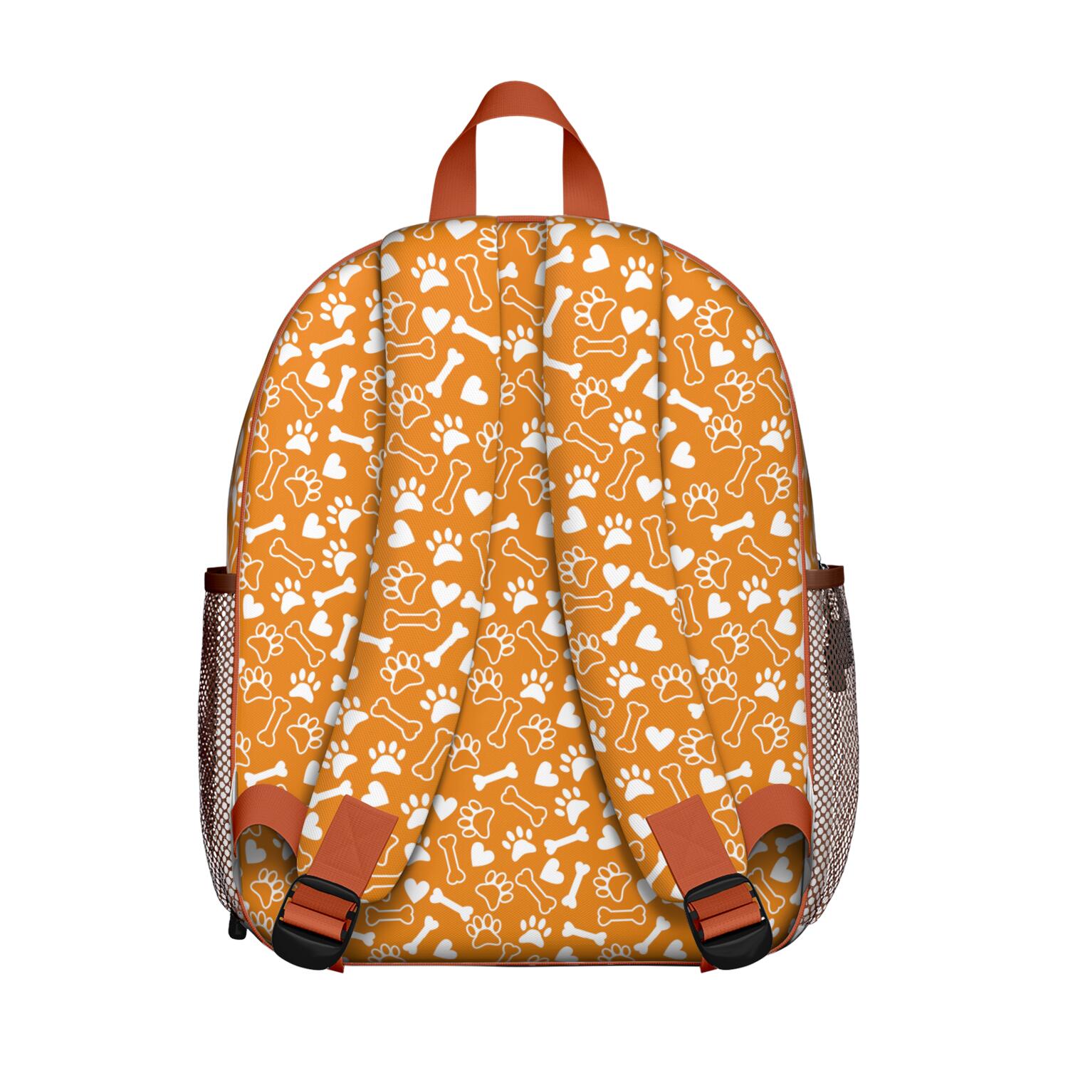 Cartoon Puppy Pattern Student Backpack – Cute Dog Paw Print with Bone and Tail Design, Artistic Watercolor Style for School
