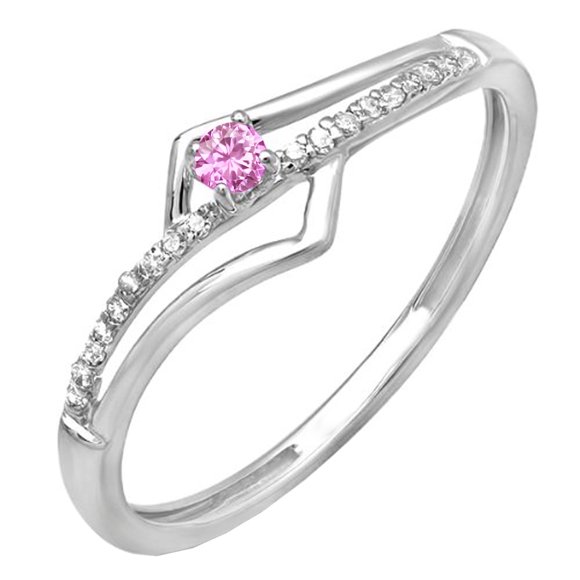 Dazzlingrock Collection 14K Pink Sapphire & White Diamond Wave Promise Engagement Ring, White Gold, Size 8.5