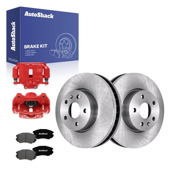 AutoShack Front Vented Brake Rotors   Premium Ceramic Pads   Calipers Red 8-PC Brake Kit Replacement for 2010-2017 Chevrolet Equinox 2010-2017 GMC Terrain 2013-2015 Chevrolet Malibu 12.64" (321 mm)