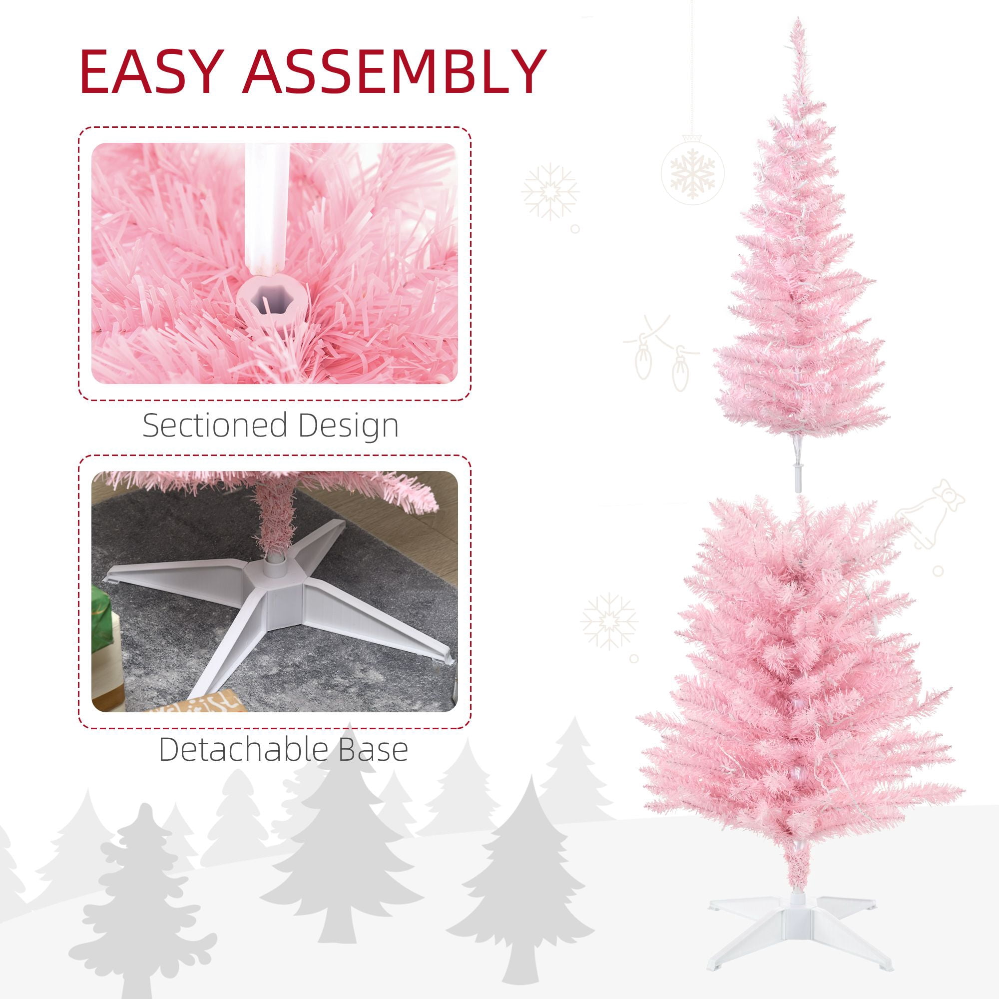 5 ft Pencil Christmas Tree, Slim Artificial Christmas Tree with Warm White LED Lights, Realistic Branches, 294 Tips, Indoor Holiday Decor for Small Spaces