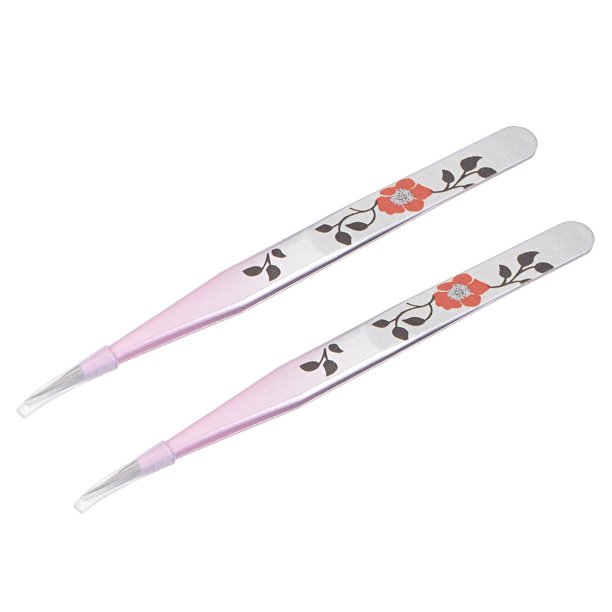 Precisión Recta Punta Pinza Inoxidable Acero Multifuncional Rosa Plateado Tono con Flor Estampado 2uds