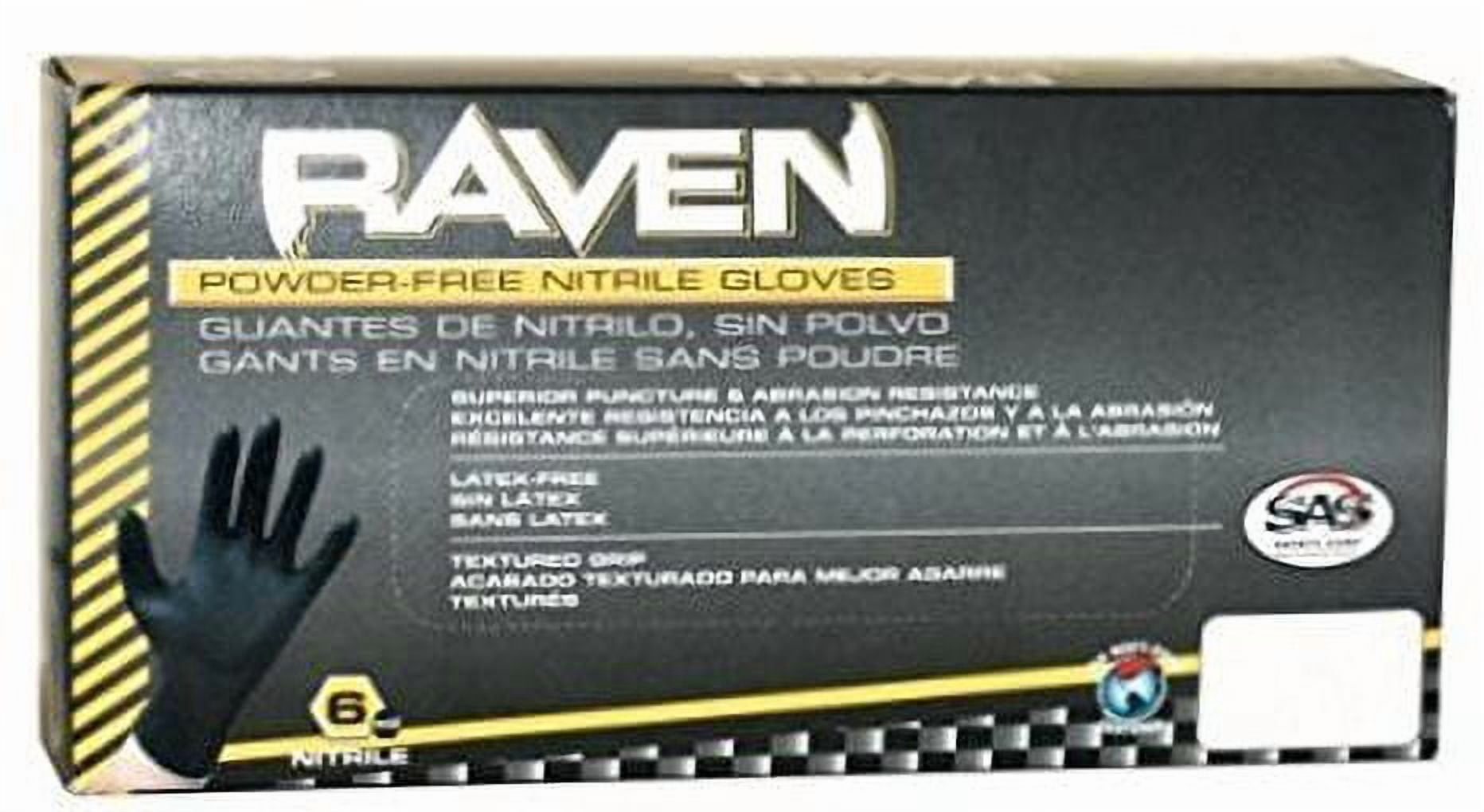 SAS Safety Raven Powder-Free Black Nitrile 6 Mil Gloves, Large, 10