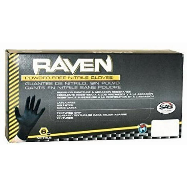 SAS Safety Raven Powder-Free Black Nitrile 6 Mil Gloves, Large, 10