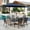 Black & Navy-blue, variant on SUMMIT LIVING 6-Piece Outdoor Patio Dining Set with 10 ft Umbrella, Metal Steel Square Table & 4 Stackable ArmChairs with Cushions, Black & Beige