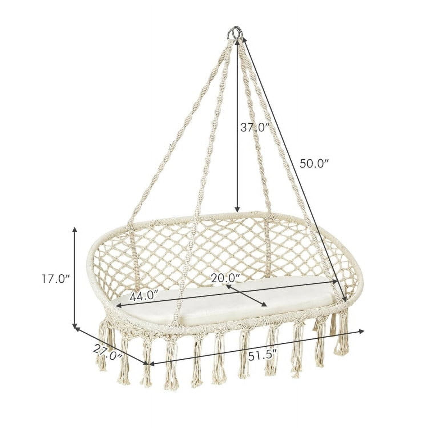 Aimee Lii 2 Person Hanging Hammock Chair with Cushion Macrame Swing, Patio Swing Chair, Beige