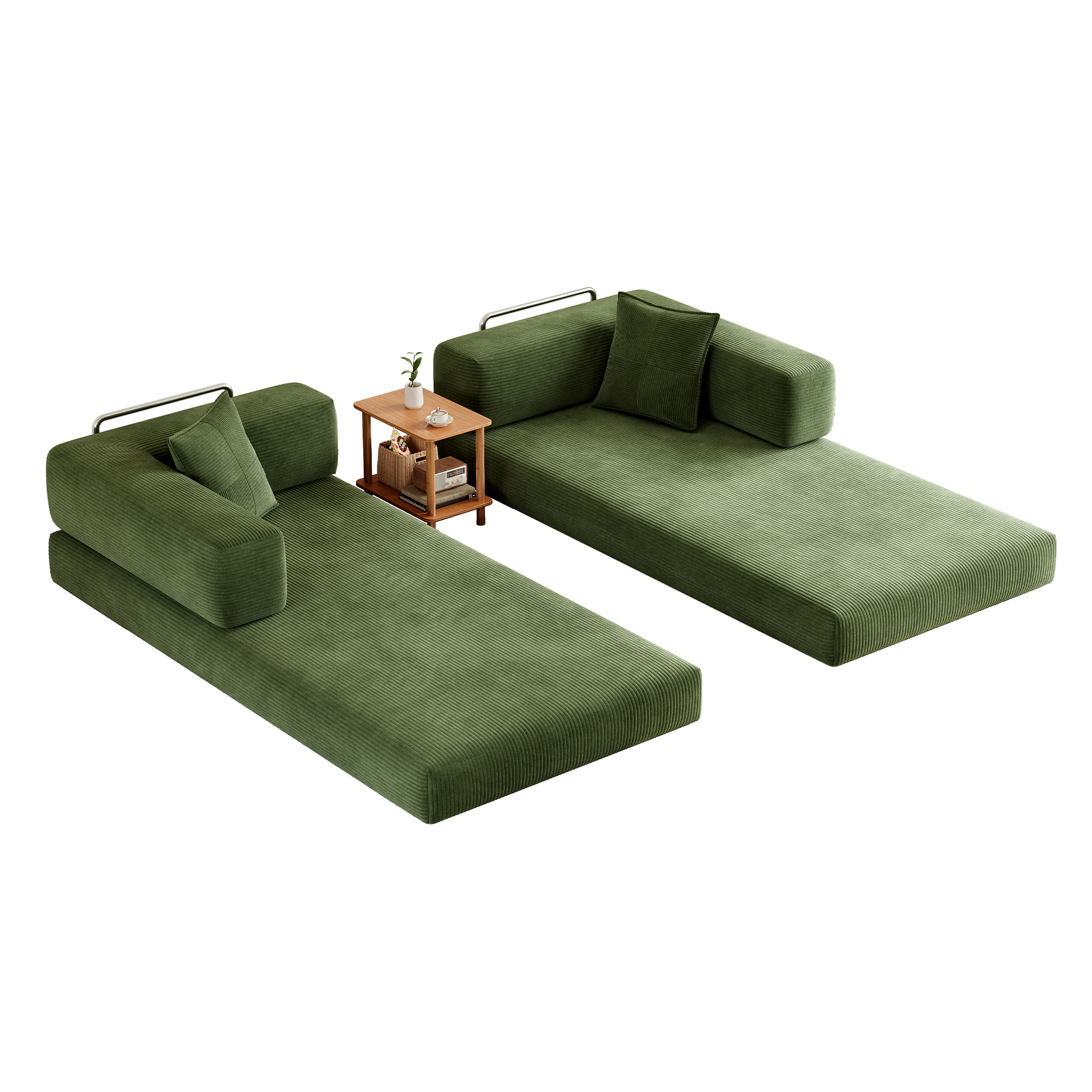 Leumius 79 Inch Convertible Sofa Bed,5-in-1 Corduroy Floor Sofa with High-Density Foam,Metal Back and Arm Supports, Washable Cover and Side Pockets,Green