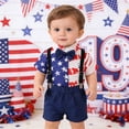 thumbnail image 2 of Boy 4Th Of July Outfits Gentleman Short Sleeve Button Down Shirt Dress Shorts Suspender Shorts Pants Overalls Set Clothes, 2 of 9