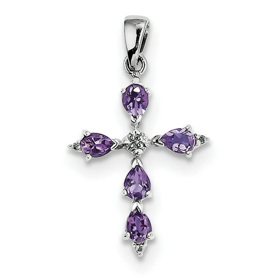 Sterling Silver Rhodium Plated Amethyst Cross Pendant Charm