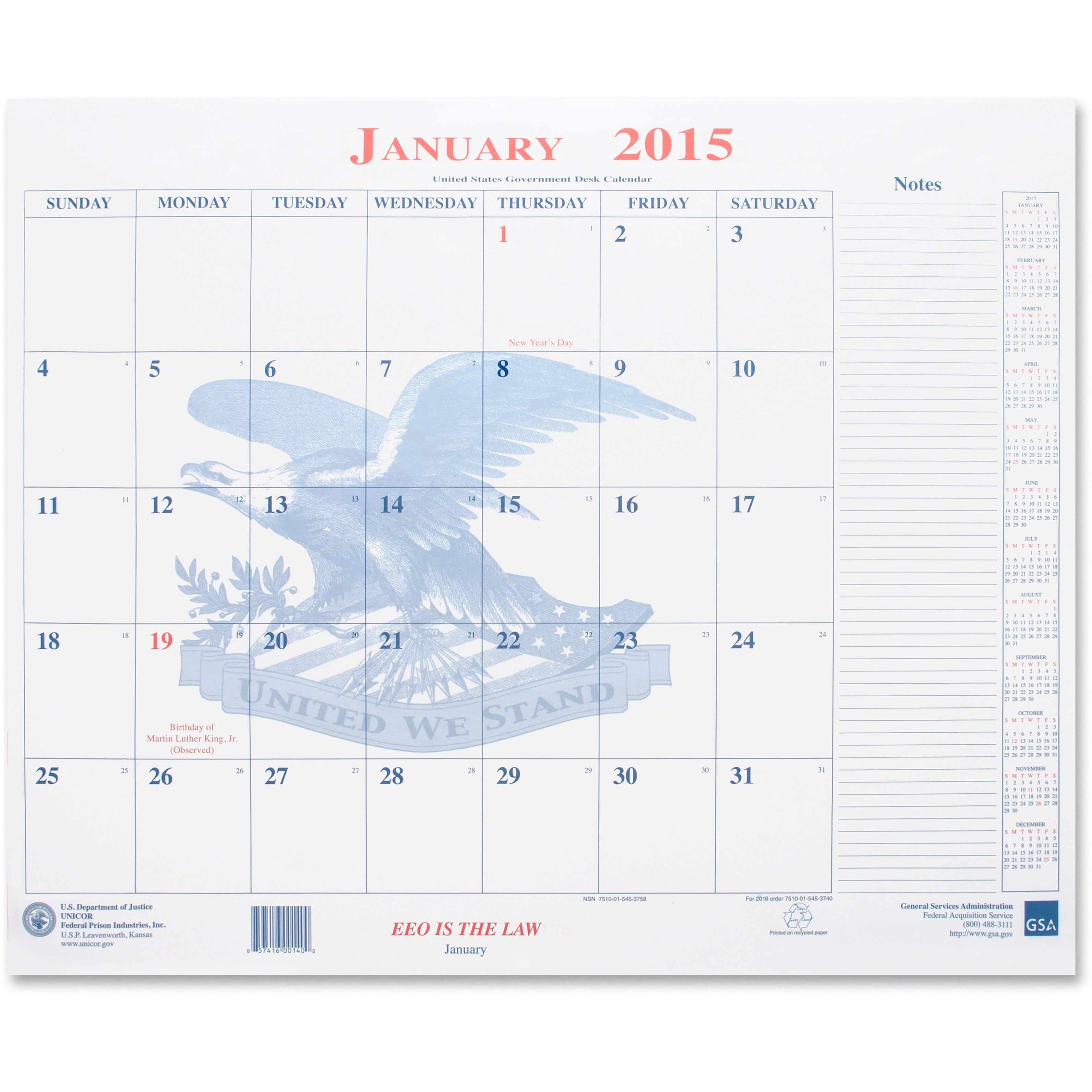 Unicor MonthataGlance Blotter Style Calendar