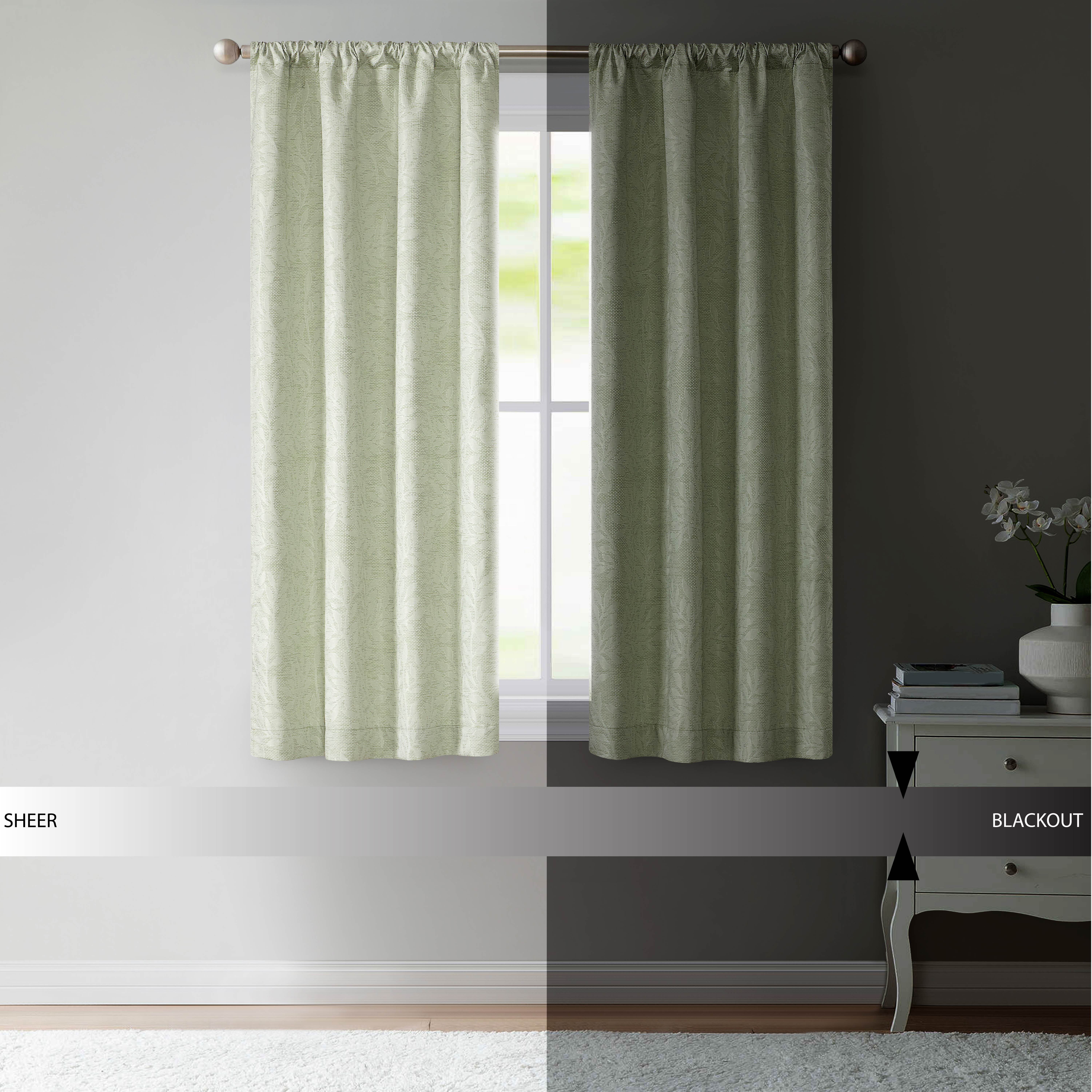 (2 pack) Mainstays Jacquard Blackout Panel Pair, Set of 2 Curtains, Green Botancial, 37" W x 63" L