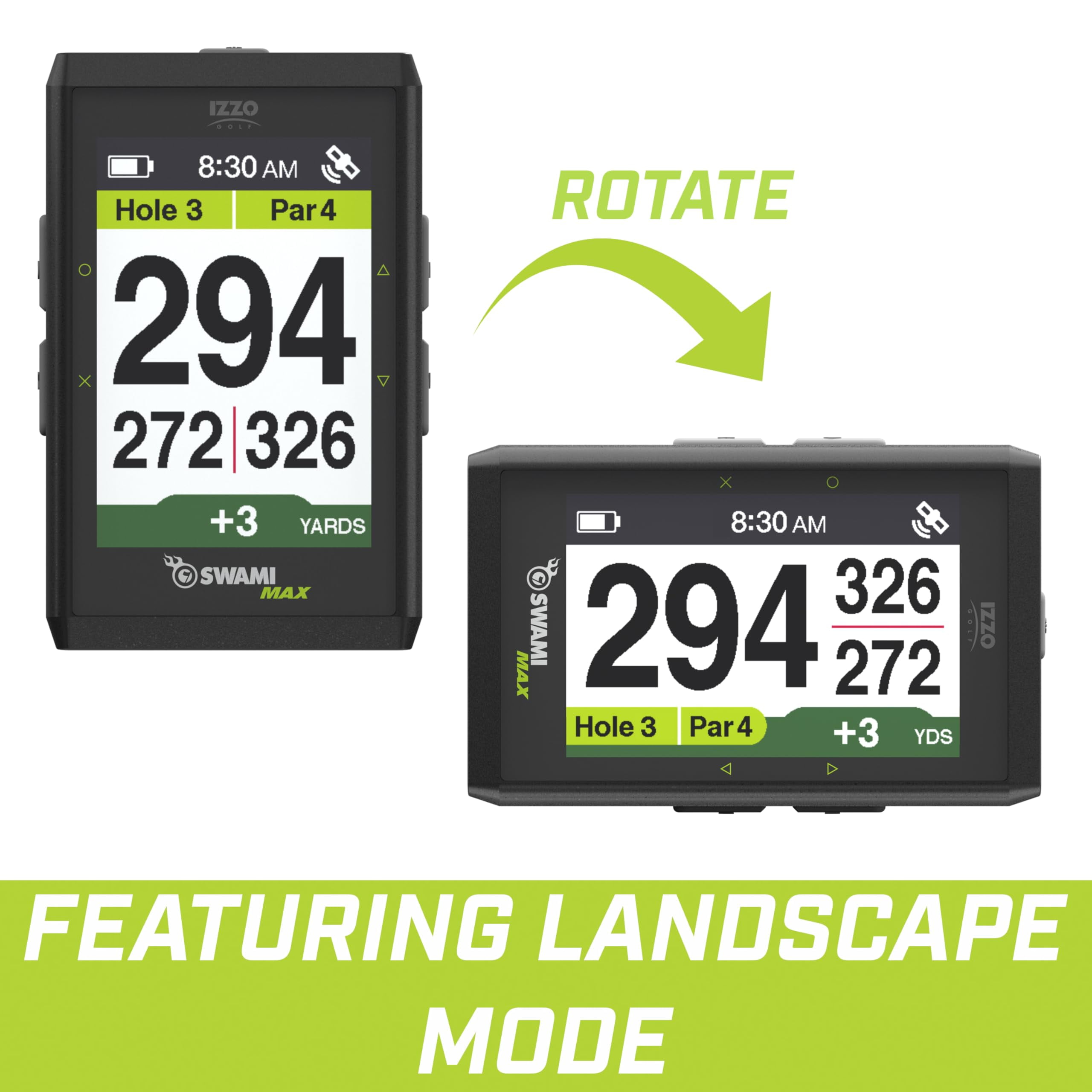 IZZO Golf Swami MAX Golf GPS Rangefinder, with Extra-Large, Color Display and Magnetic Cart Mount, 480 x 272