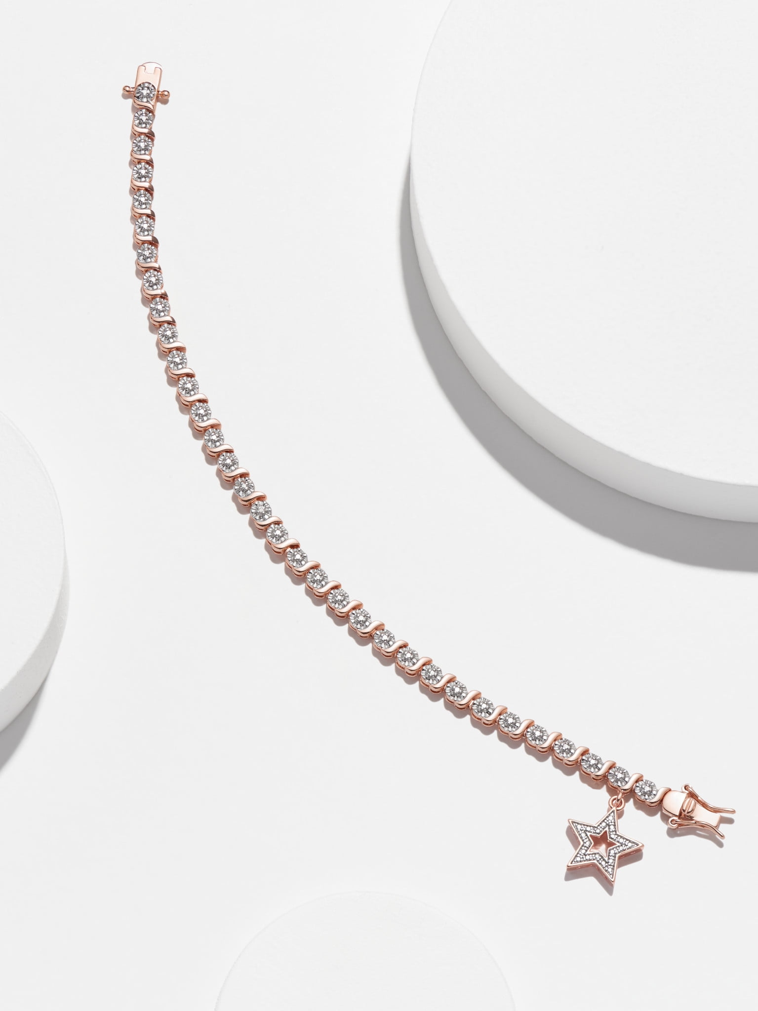 14K Rose Gold Plated Diamond Accent Star Charm Tennis Bracelet, 7.25"