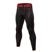 ELEAELEANOR Men's Athletic Compression Pants Baselayer Quick Dry Sports Tights Leggings Black Red