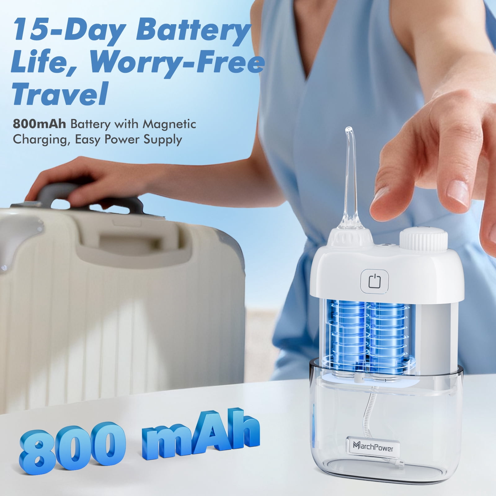Marchpower Mini Water Flosser, 3 Cleaning Modes Portable Water Flosser with Retractable Water Tank , IPX7 Waterproof Oral Care for Teeth Cleaning