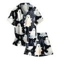 thumbnail image 3 of Shadoumai Big Satin Halloween Pajamas Button Down Pjs Cute Graphic Print Button Down Short Sleeve Shirts and Shorts Nightwear Set Silk 2-Piece Loungewear 2 Piece Outfits for, 3 of 4