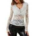 thumbnail image 6 of Women's Floral Embroidery Eyelet Lace Crew Neck Long Sleeve Top, 6 of 9