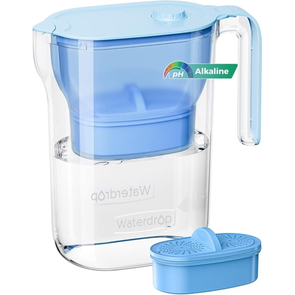 Waterdrop PT-05B-AL Alkaline Water Filter Pitcher, 7-Cup, Up to pH 9.5 | Mineralized Alkaline Water, Healthy, Clean & Toxin-Free, Up to 100 Gallons, BPA-Free, for Fridge, Countertop & Gift, Blue