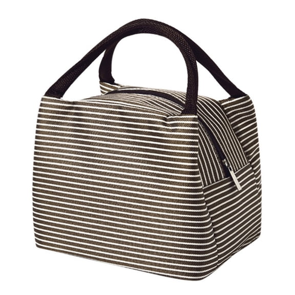 Striped Large-Capacity Oxford Cloth Lunch Bag With Handle For Picnic And Outdoor Use,Brown