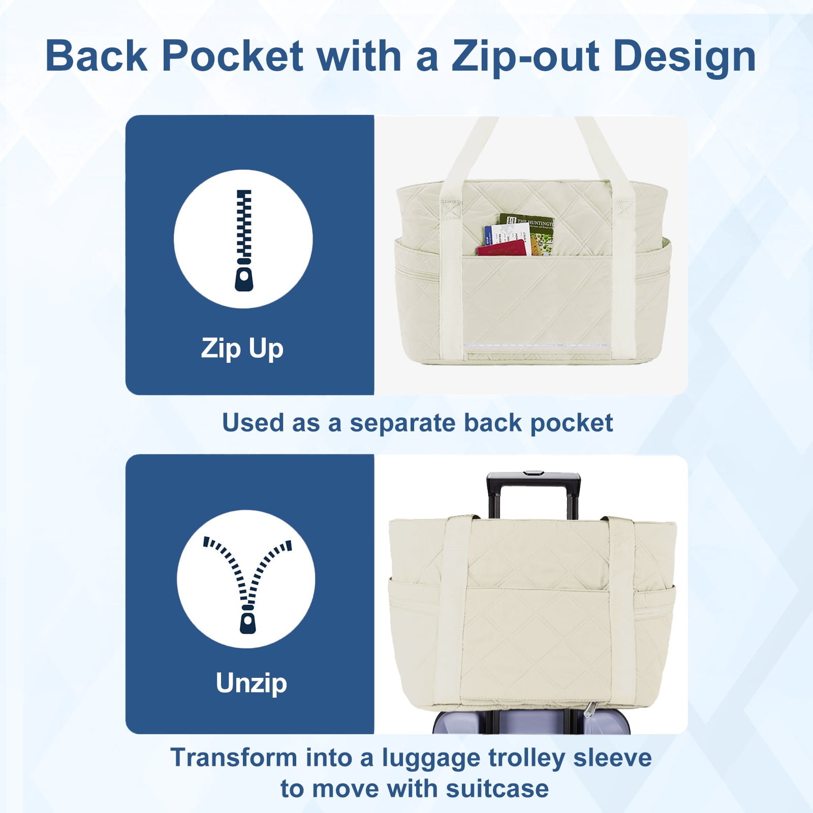 Gynky Tote Bag for Women Travel Bags Quilted Carry On Shoulder Bag for Travel Gym Weekend, Beige
