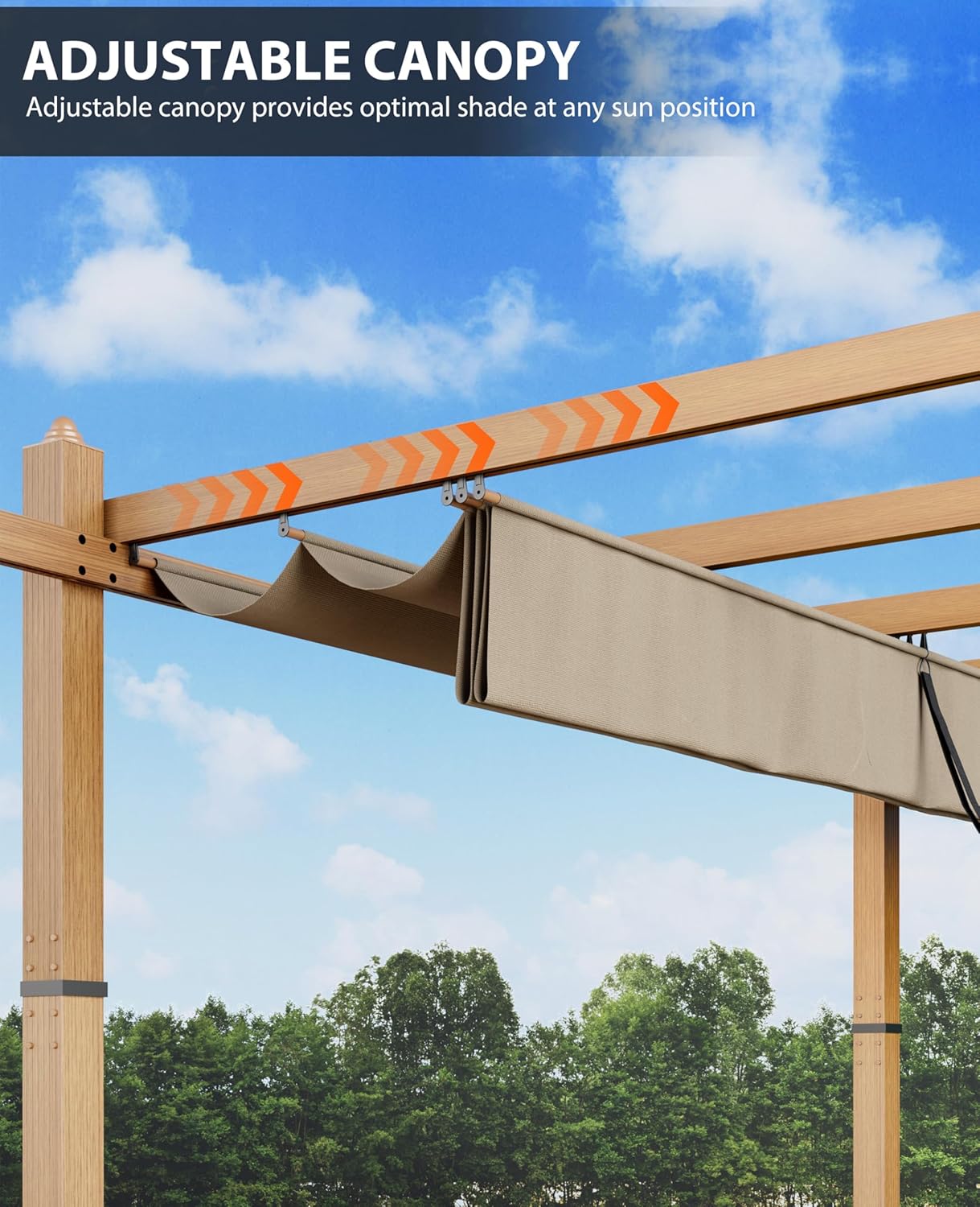 10x13 Ft Aluminum Pergola,Outdoor Metal Gazebo with Adjustable Canopy,Reinforced Frame Outdoor Shelter for Backyard,Patio Lawn and Deck - Wood grain khaki