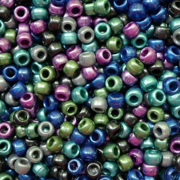 Pony Beads Peacock Pearl Metallic Mix Crow Beads Made in USA 6x9mm Large Hole