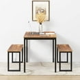 thumbnail image 2 of SOGES 3 Piece Dining Set 45inch Dining Table with Benches for 4, Wood Dining Table for Kitchen, Iron Frame, Brown, 2 of 7