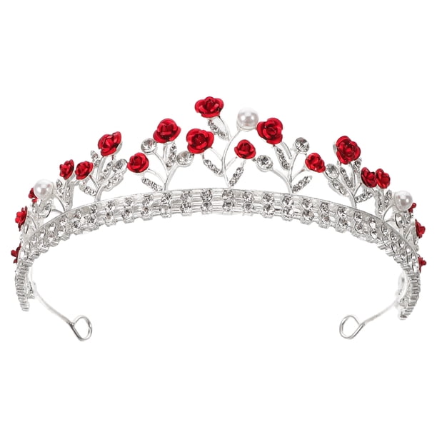 GOOHOCHY Tiara para mujer: diadema de novia con corona de flores barrocas, tiara de novia con rosas de diamantes de imitación, tocado de boda para fiestas y festivales.
