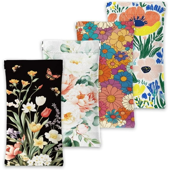 4Pcs Soft Glasses Case Fantasy Squeeze Top Eyeglass Case Travel PU Leather Sunglass Case Pouch for Women Men Mixed Color