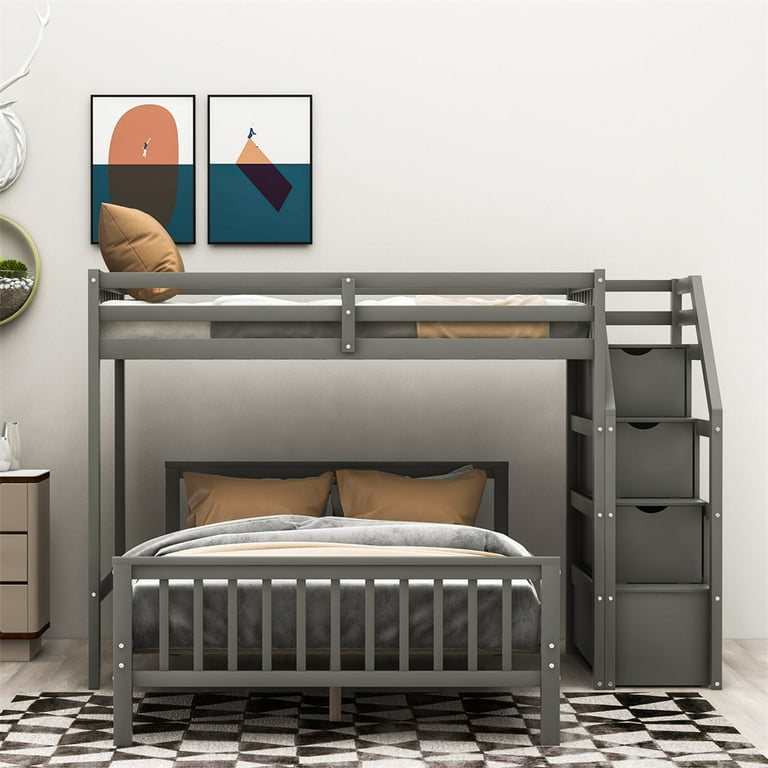 Twin over full l shaped sale bunk bed with stairs