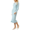 thumbnail image 4 of INSPIRE CHIC Women's Long Sleeve Sweater Dress Contrast Trim Ruffled Fall Winter Ribbed Knit Bodycon Dresses M Light Blue, 4 of 5