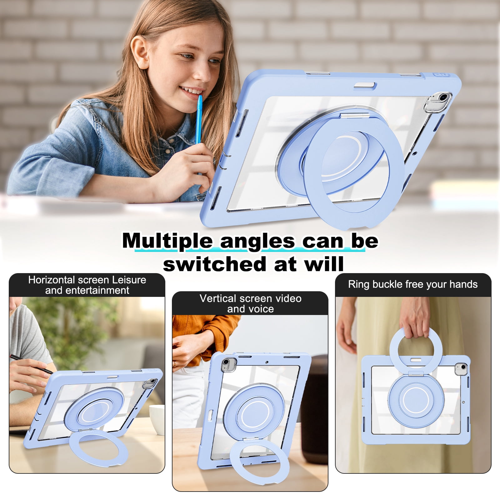 XYX Shockproof Tablet Case for iPad Air 13 inch M3 2025/iPad Air 13 inch M2 2024 with 360 Rotating Stand, Slim Lightweight with Pencil Holder, Blue