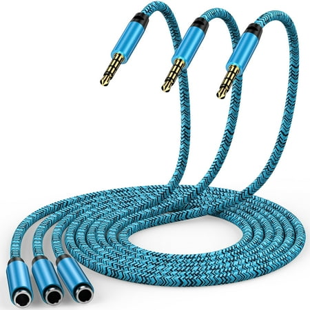 ABCPOW Headphone Extension Cable 6FT 3PC 3.5mm Aux Cord Male to Female Stereo Audio Extension Cable Nylon Braided Microphone Aux Adapter Headphone Extender Cable Cord 6FT for Headset iPhone Cellphone