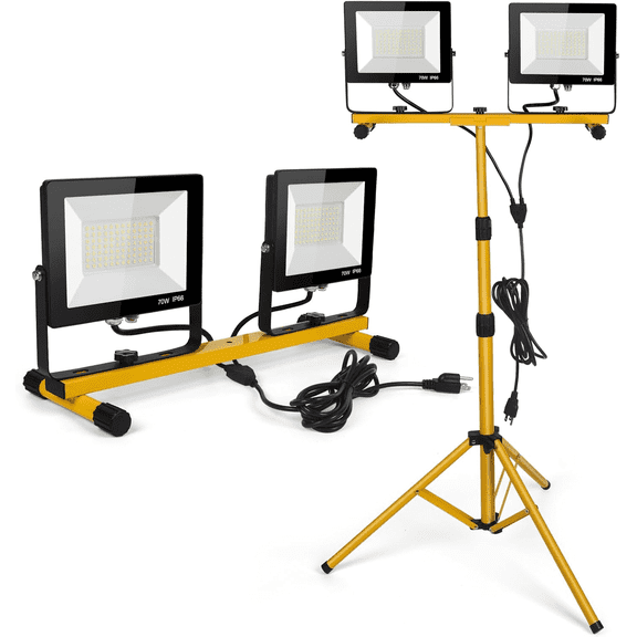 Work Light Rugged, Easy to use, 21,000 Lumen Work Light Stand, 2 Adjustable LED Work Light Heads Collapsible Tripod, 6,500 Kelvin, Great Replacement for Older Halogen Work Lights