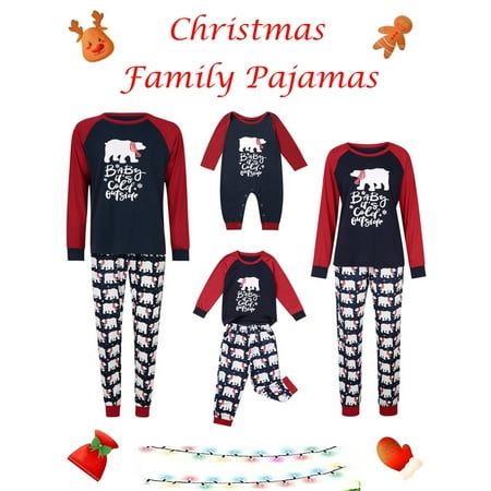 

Christmas Family Matching Pajamas Parent-Child Nightwear Cartoon Bear Long-Sleeves Tops with Pants/Jumpsuit Sleepwear