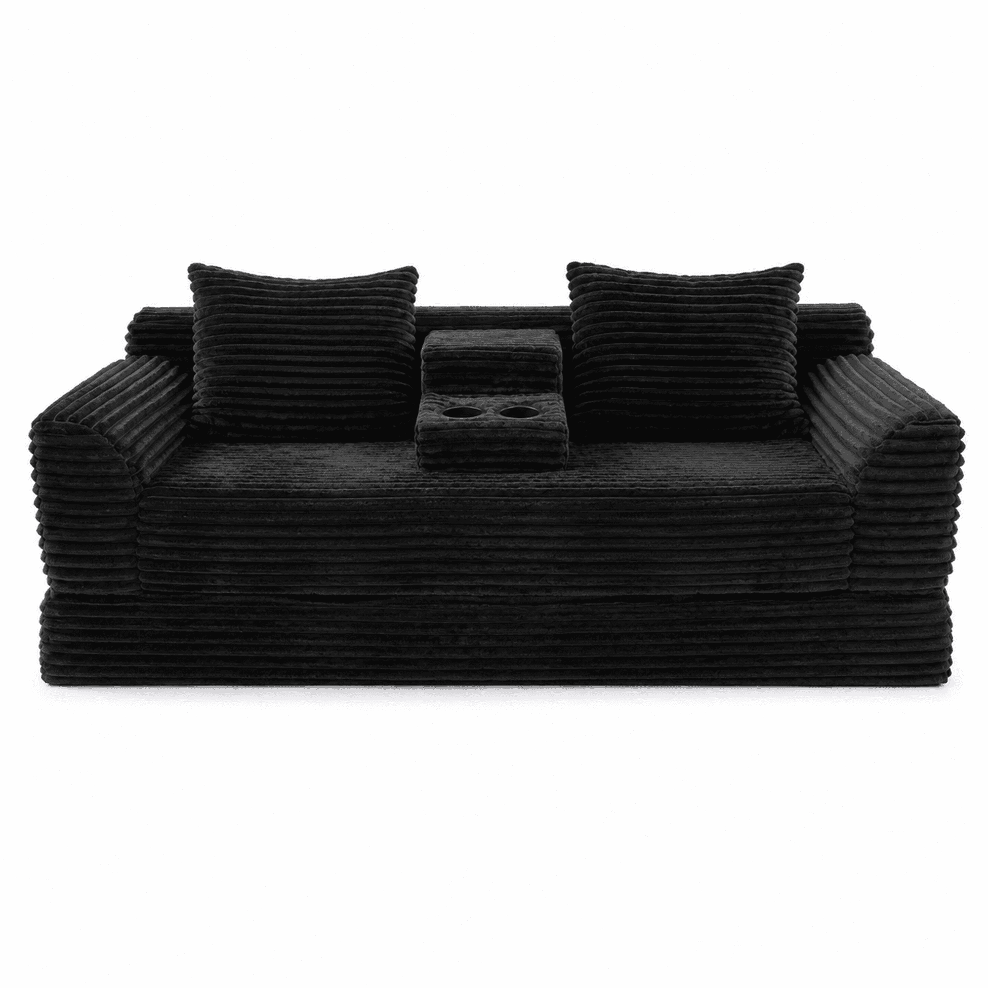 Leumius Futon Sofa Bed,Folding Boneless Couch with Cup Holders，Chenille Pull Out Sofa Bed with 2 Pillows or Living Room & Bedroom,Black